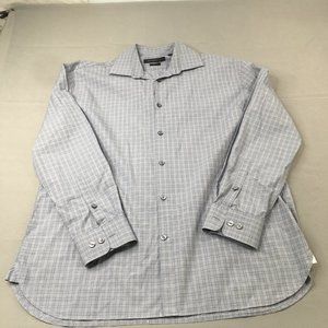 John Varvatos USA Button Down Shirt Mens 16.5 Gray Plaid Slim Fit #0219